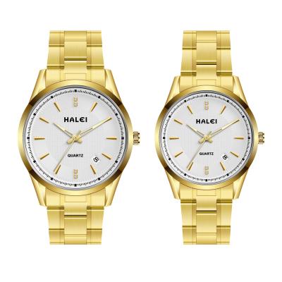 China HALEI Water Resistant Calendar Display Simple Fashion Watch Set Stainless Steel Watch Water Proof 3ATM Premium Couples Quartz Luxury Watches for sale