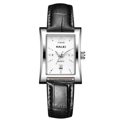 China Fashion luxury automatic high quality alloy women watch brand HALEI date ladies quartz waterproof genuine leather watches for sale