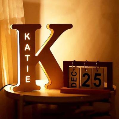 China Simple Wholesale Novelty Craft Gift Wooden Names Letter Night Decor Keepsake Gift Light Home Custom Names LED Table Lamp for sale