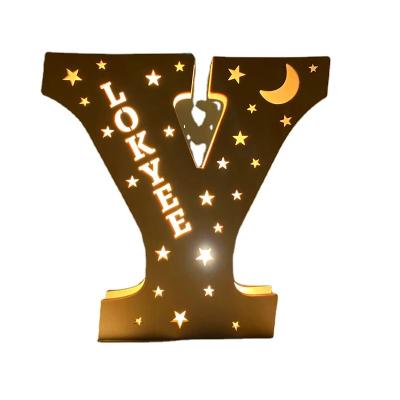 China Nature Promotion High Quality Europe USB Night Light Wooden Stars Moon Letter Night Light for sale