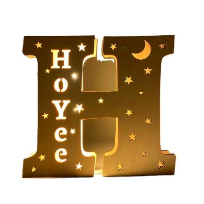 China China Factory Price China Supplier Europe USB Night Light Wooden Stars Moon Letter Night Light for sale