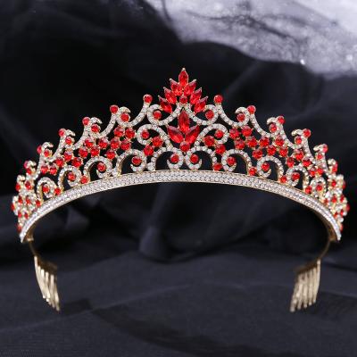 China Wholesale Bridal Tiara Baroque Birthday Red Rhinestone Bridal Crown Comb Headband Wedding DA311 European BRIGHT Luxury Bridal Tiara Crown for sale