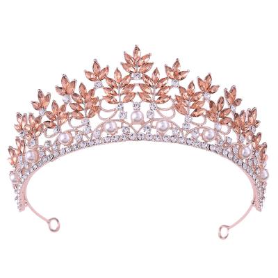 China DA182 European and American baroque LUMINOUS baroque headdress European crown crystal leaf rhinestone wedding headband bride bride for sale