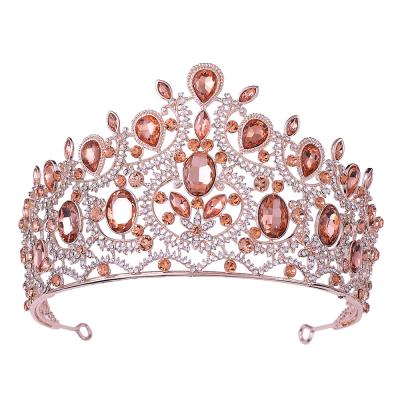 China DA190 Peach color rhinestone rhinestone LUMINOUS baroque wedding tiara luxury peach color bride crowns and tiara for women and girls for sale