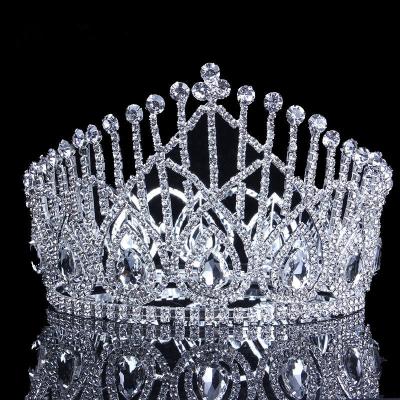 China Wholesale Bridal Tiara Crystal Rhinestone Big Full Round Wedding Pageant Crowns Tiara XS Bride Hair Accessories Bridal Crowns for sale