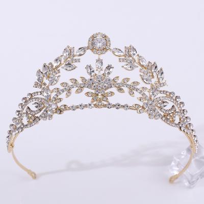 China European and leaf-shaped crown wedding tiaras alloy zircon headdress DA279 BRIGHT European and American bride princess bride for sale