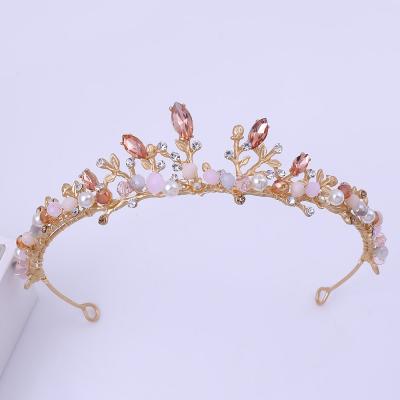 China Bridal Flower Korean Wedding Korean Crystal Handmade Birthday Bride Crown Gold Tiaras Hair Accessories For Girls BRIGHT DA068 for sale