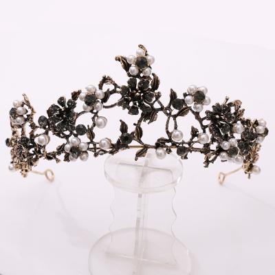 China Bride Hair Accessories Baroque Black Wedding Birthday Tiara Tiaras Flower Bridal Queen Princess Bride Crowns For Pearl Hair Accessories BRIGHT DA238 for sale