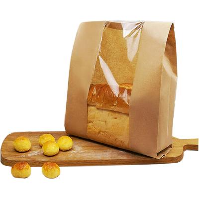 China Recycled Materials Paper Bread Bag Kraft Paper Food Packaging Storage Bakery Bag With Front Window for sale