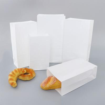 China Recycled Materials Custom Design White Paper Food Bottom Logo Oil Proof Baking Barbecue Bread Snack Packing Place Takeout Takeaway Bag for sale