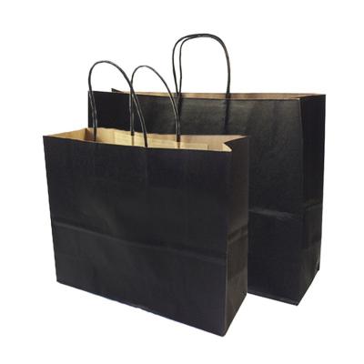 China Recycled Materials Clothing Kraft Paper Shopping Bag White Black Logo With Ribbon Handle for sale