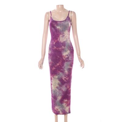 China Women's Anti-Static High Quality Sleeveless Rayon Long Dress Tie Dye Tailored Spaghetti Casual Dress for sale