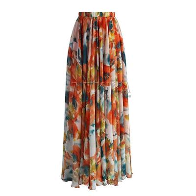 China Elegant skirt ladies plus size hot sale summer new fashion skirt floral printing shrink long women skirts maxi for sale