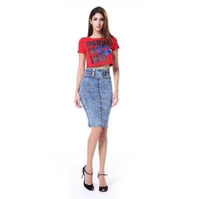 China Hottest Plus Size Style Front Buttons Pencil Skirt Denim Skirt From Guangzhou Factory Supplier for sale