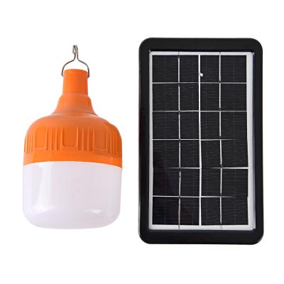 China Residential Indoor Rechargeable Portable 60w Smart Camping Bulb Light Lamp Solar Led Lightings With USB Charger for sale