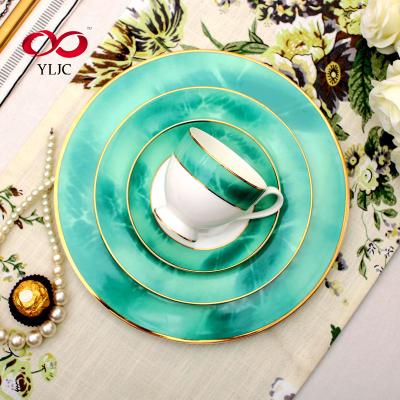 China Sustainable Customized Restaurant Hotel Wholesale Fine Peak Green Dinner Set Tableware Porcelain Dinnerware Sets for sale