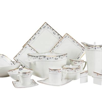 China Nordic Style 61pcs Viable Square Dishes White Bone China Dinner Set Fine Bone China Dinnerware Set for sale