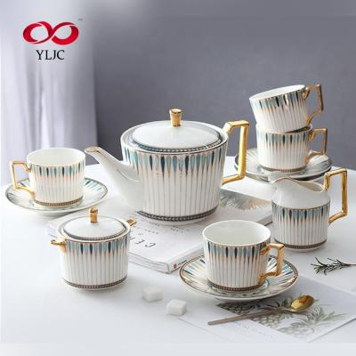 China Tangshan Viable Porcelain Bone China Tea Set Luxury Gold Rim Tea Cup Set for sale