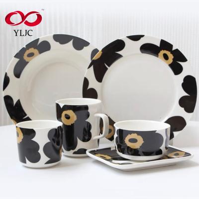 China 6 Piece Western Nordic Ceramic Dinnerware Set Porcelain Dinnerware Set Black White for sale