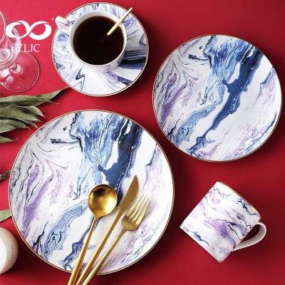 China Japan Style 4 Piece Ceramic Dish Set Nordic Matte White Blue Porcelain Dinnerware Set for sale