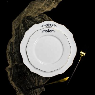 China Viable Hot Selling Fine Bone China Dinner Plate Custom Bone China White Dinner Dish With Gold Rim for sale