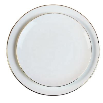 China Viable Hot Sale Ceramic Round Plate Gold Rim Porcelain Dish White Ceramic Dish for sale