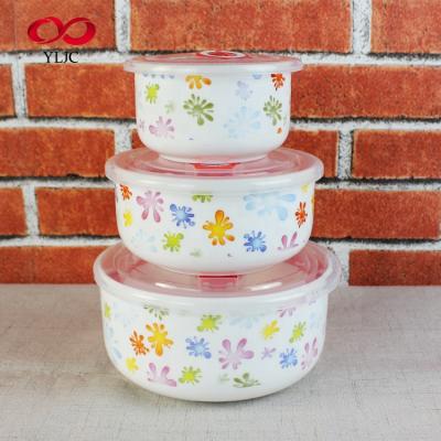 China Sustainable Utensil Container With Soup Bowl Lid Printed Bone China Bowl Set Set for sale