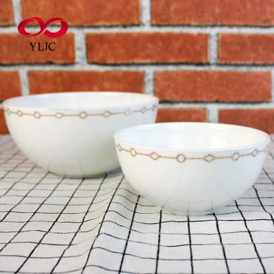 China Hot Selling Sustainable Bone China Porcelain Bowl Hot White Ceramic Bowl Round Bone Gold Edged Bowl for sale