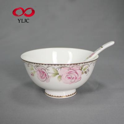 China 2019 Sustainable Wholesale Porcelain Products Tableware Pink Flower Customized Cereal Bowl for sale