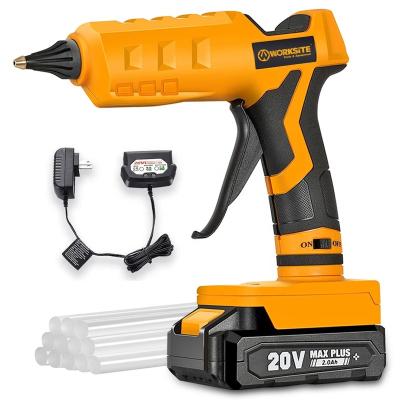 China WORKSITE Unrated Customized 20V Cordless Hot Melt Glue Gun DIY Open Tools 60W Battery Glue Gun With Glue Sticks for sale