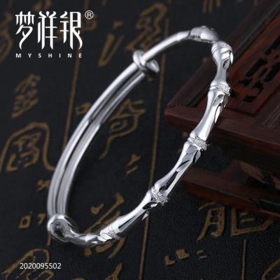 China Myshine CLASSIC Fine Silver Adjustable Open Cuff 990 Bamboo Bangle Bracelet for sale