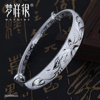 China CLASSIC 990 Myshine Sand Silver Blast Engraved Chinese Flower Tradition Bracelet for sale