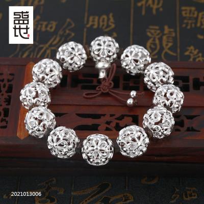 China CLASSIC Silver Good 990 Mens Jewelry Luxury Beaded Flower Bracelet for sale