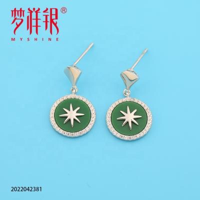 China CLASSIC 925 Sterling Silver Large Round Ladies Jade Star Stud Earrings for sale