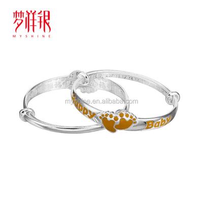 China Myshine Customized Happy Baby Little Feet 990 Sterling Silver Baby Anklets for sale