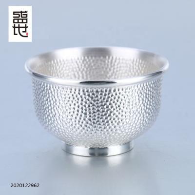 China Viable Fine Silver Myshine 990 Milk Handmade Hammered Tea Cup Set for sale