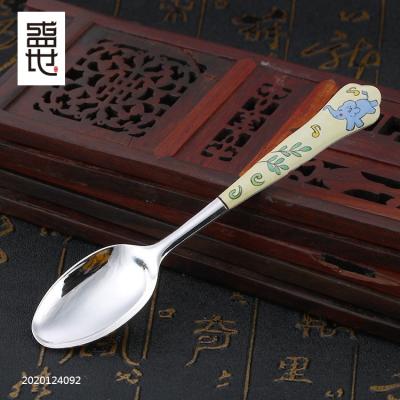 China Viable Myshine Enamel 990 Sterling Silver Color Baby Cartoon Spoon for sale