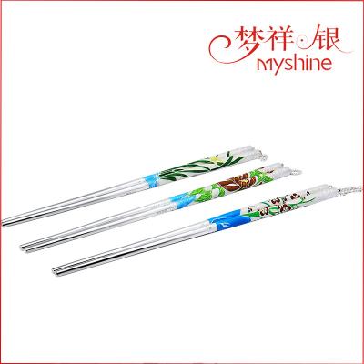 China Disposable Chinese Cloisonne Enamel Handmade Silver Chopsticks for sale