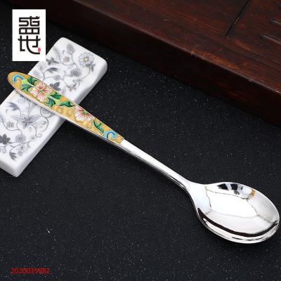 China Myshine Disposable Fine Silver Tableware Etched Enamel Baby Spoon for sale