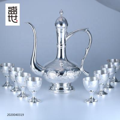 China 990 Classic Craft Myshine Chinese Traditional Style Fine Silver Wine Pot And Cup for sale