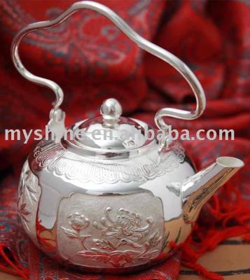 China China Myshine Carved Silverware Antique Silver Crafts Teapot for sale