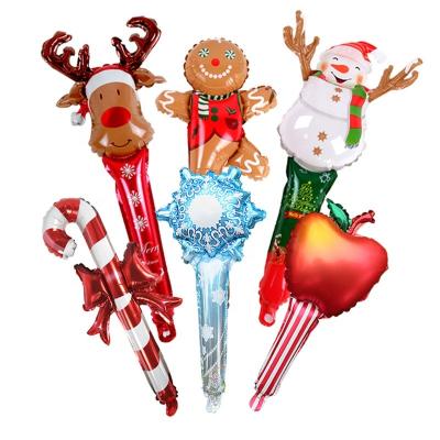 China 2022 Inflatable Candy Cane Snowflake Stick Balloons Christmas Foil Balloon Gift Toy YH globo de navidad for sale