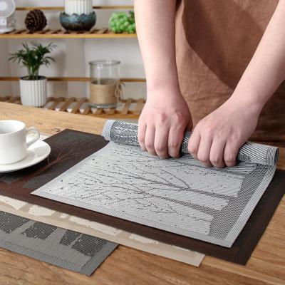 China Oilproof European PVC Dining Mat Non Slip Waterproof Table Mat Black Heat Insulation Western Dining Mat for sale