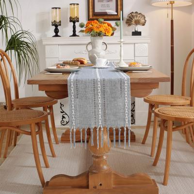 China Easy To Wash And Solid Color Environmental Friendly American Hand - Woven Rustic Household Hollow Tassel Table Dinner Table Rural Table Runner for sale