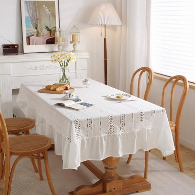 China White Embroidered Cotton French Hollow Table Cloth Coffee Table Cloth Wedding Decoration Embroidered Tablecloth for sale