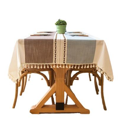 China Nordic Embroidered Jacquard Canvas Table Cloth Waterproof Rectangular Cotton Tassel Table Cloth Coffee Table Cloth for sale