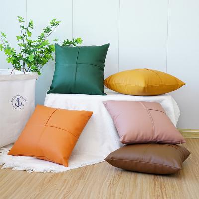 China Folded Leather PU Cushion Cover Sofa Cushions Luxury Leather Pillow Cover Pillow Case For Home Decor for sale