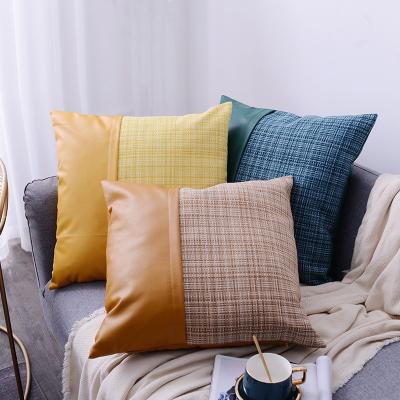 China Modern Simple Nordic Leather Folded and PU Pillow Cover Sofa Cushion Cover Pillowcase Canvas Seal for sale