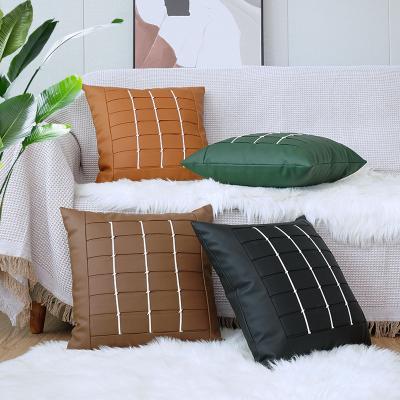 China Luxury Woven Leather Piece Folded Sofa Pu Cushion Light Leather Pillow Cushion Cover Wholesale for sale