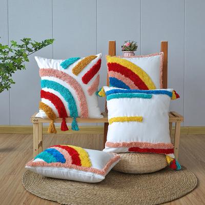 China INS Wind Bent Nordic Lightweight Luxury Rainbow Adorned Pillowcase Office Car Sofa Cushion Bedside Pillow for sale